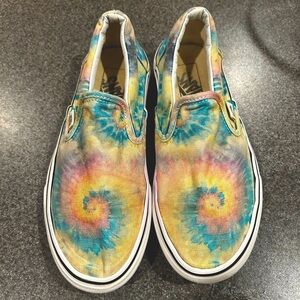Pastel rainbow tie dye swirl slip on vans
